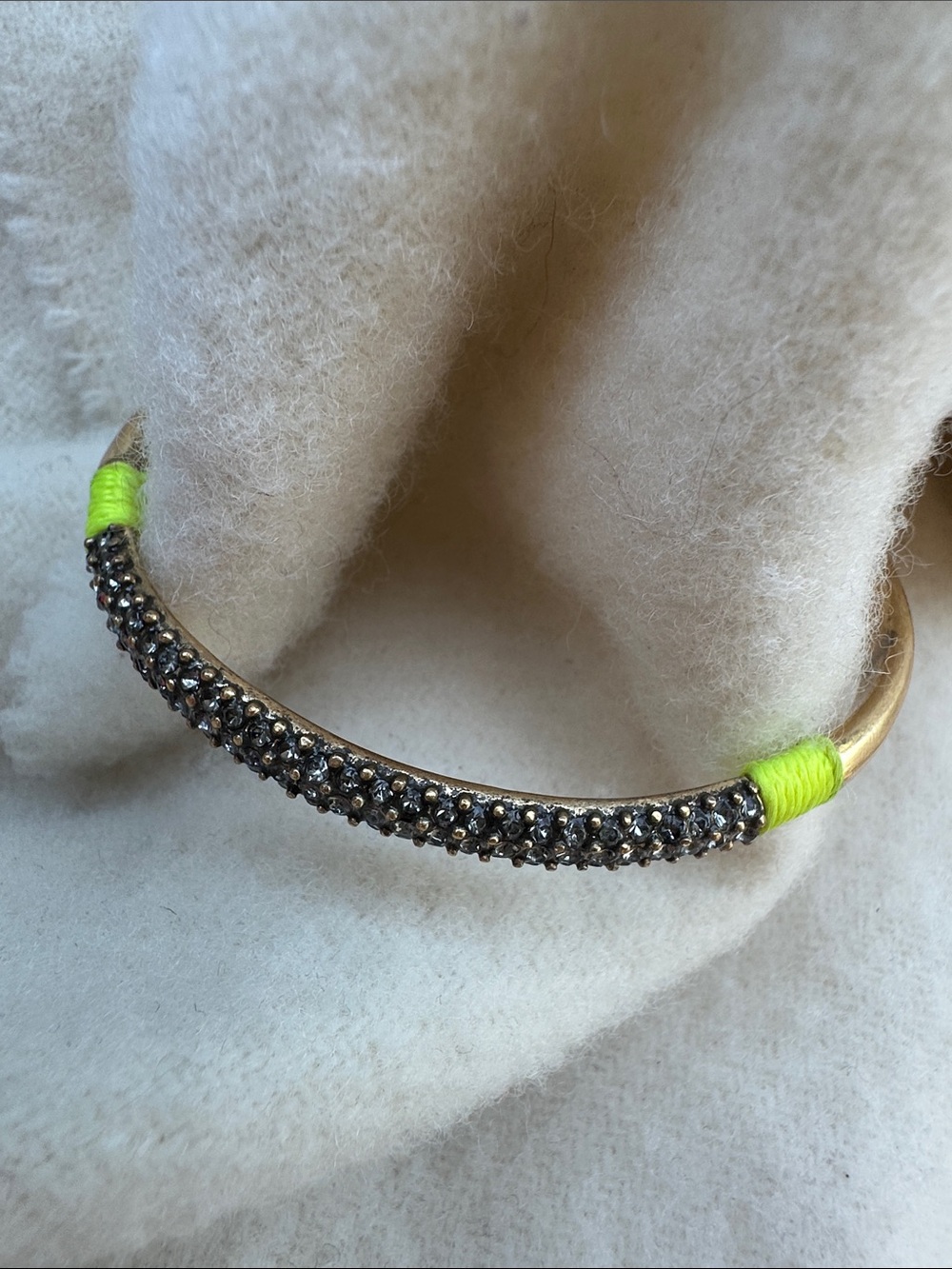 J. Crew Pave Crystal Gold-Tone Cuff with Neon Yellow Wraps